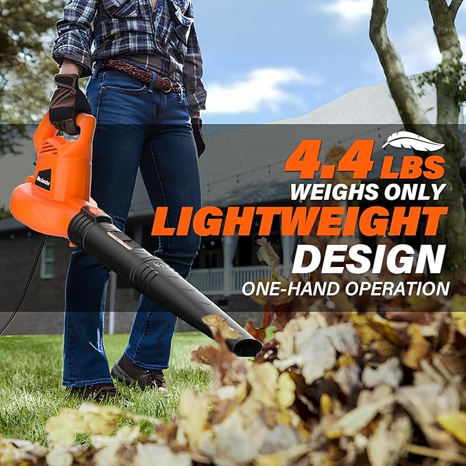 MAXLANDER 7-Amp Electric Leaf Blower, Handheld Blowers for Lawn Care | 350CFM 155MPH, Lightweight & Powerful, Corded