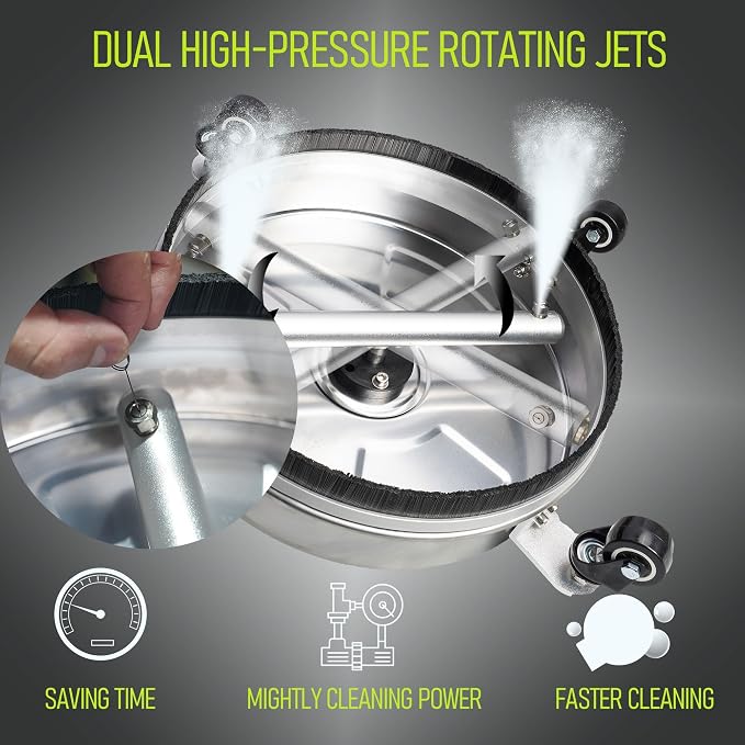 Hourleey 20" Pressure Washer Surface Cleaner with Dual Handles, Stainless Steel Surface Cleaner with 4 Wheels for Driveways, Pathway, Sidewalks, Patios, Decks, 4500 PSI with 3/8" Quick Connector Kit
