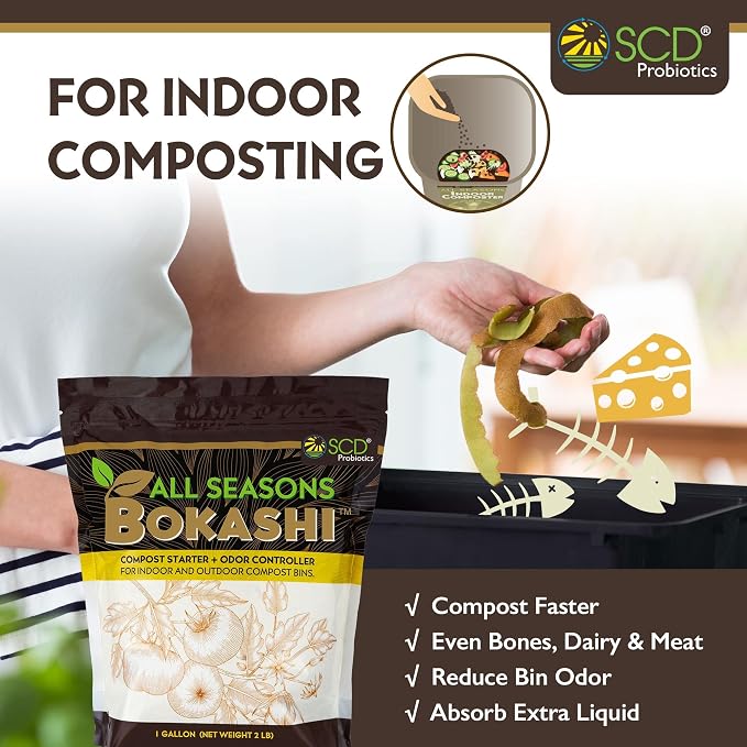 Bokashi Compost Starter, Accelerator, Odor Reducer - 6 lb | Fermented Wheat Bran, Reduces Odor, Absorbs Moisture, Compost Accelerator, For Kitchen Compost Bins, Trash Cans, Diaper Pails