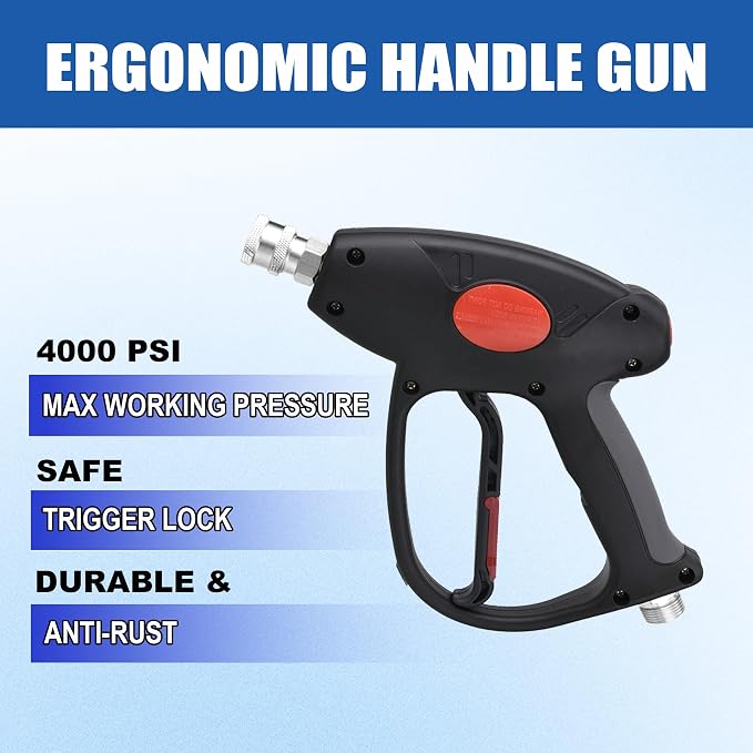 M MINGLE High Pressure Washer Gun with Extension Wand & 30° Curved Rod | Compatible with M22 14mm/15mm Fitting, 5 Nozzle Tips, 4000 PSI, for Car/Patio/Driveway Cleaning