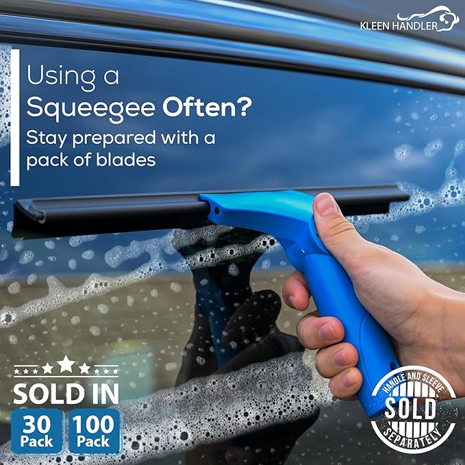 Kleen Handler Bulk Pack of 100 Professional 14” Window Washing Squeegee Blades, Replacement Blades for Squeegee Cleaning Tool, Squeegee Combo Blade Replacement (Bulk Case Pack of 100 Squeegee Blades)