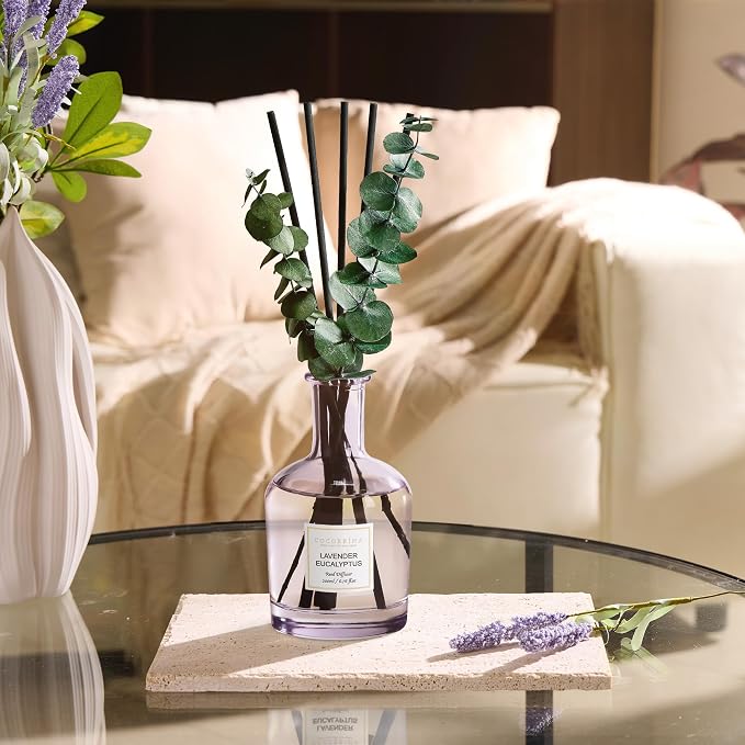 Lavender Eucalyptus Reed Diffuser, 6.76 oz | Real Dried Eucalyptus Leaves, 8 Reeds, Long-Lasting Essential Oil, Home Fragrance, Bedroom or Bathroom Décor