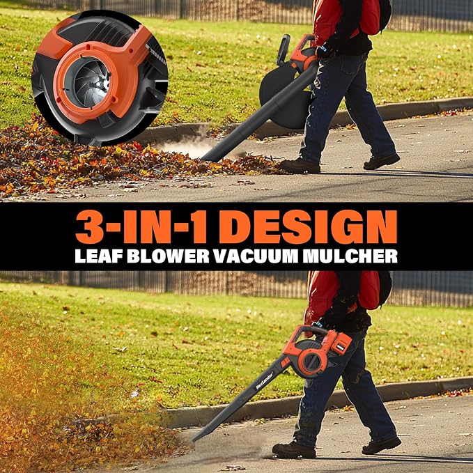 MAXLANDER Cordless Leaf Blower Vacuum Mulcher, 3-in-1 Leaf Vacuum with Bag | Brushless Battery Powered 40V 170MPH 360CFM Leaf Blowers for Lawn Care, 5-Speeds Dial, 2x4.0Ah Battery & Charger Included