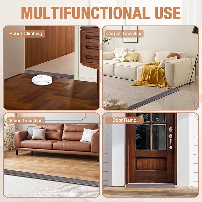 Floor Transition Strip Self Adhesive Vinyl Door Threshold for Doorways Carpet Edging Trim Overlap Edge Reducer for Laminate Floor, Carpet, Tile (Grayish Brown Wood Grain, 3/5" to 4/5", 6.6Ft)