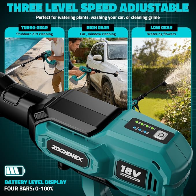 Cordless Portable Washer for Makita 18V Battery, 1000 PSI Portable Handheld Washer with Brushless Motor, 6-in-1 Nozzle, 3 Level Adjustable for Car Yard Fence Wall Clean (Battery Not Included)