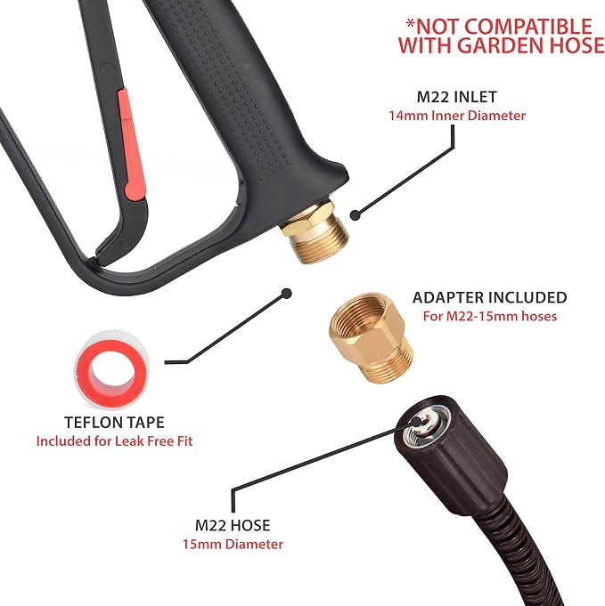 McKillans® Pressure Washer Gun Replacement M22 Inlet with Extension with 1/4” Quick Connector Coupler