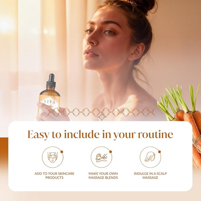 SIVA Carrot Seed Carrier Oil, Glass Bottle with Dropper, 4 Fl Oz (118 ml) | Carrot Seed Oil for Face Care, Skin Care, Facial Oil, Hair Care, Scalp Massage, Body Massage, Dilution & DIY Beauty Blends