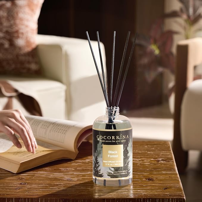 Reed Diffuser Refill Black Forest 17oz (500ml) with 8 Sticks - Premium Long-Lasting Essential Oil, Home Fragrance for Bedroom, Bathroom Home Decor