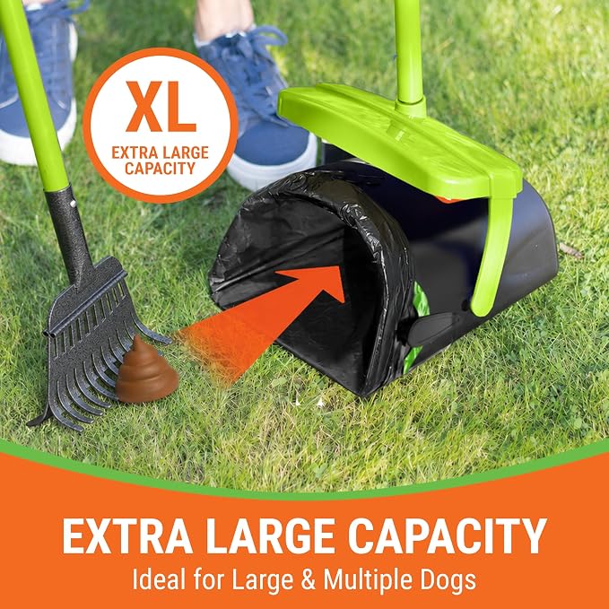 Pupzle Dry & Wet Dog Pooper Scooper with 40" Long Handle for Large Dogs | Dog Poop Shovel and Rake , Large Capacity Swivel Bin, Bag Attachment, 75 Bags, Poop Scoop for Yard, Patent Pending