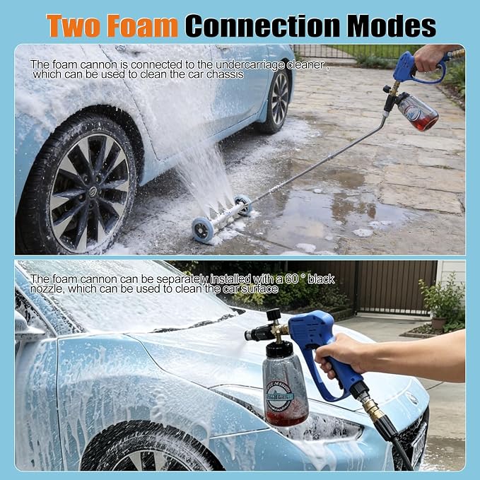 16 IN Under Carriage Pressure Washer Water Broom with Foam Cannon 4000PSI | Pressure Washer Undercarriage Cleaner Attachment, Power Washer Surface Cleaner for Car Wash, SUVs, Driveway, Sidewalk