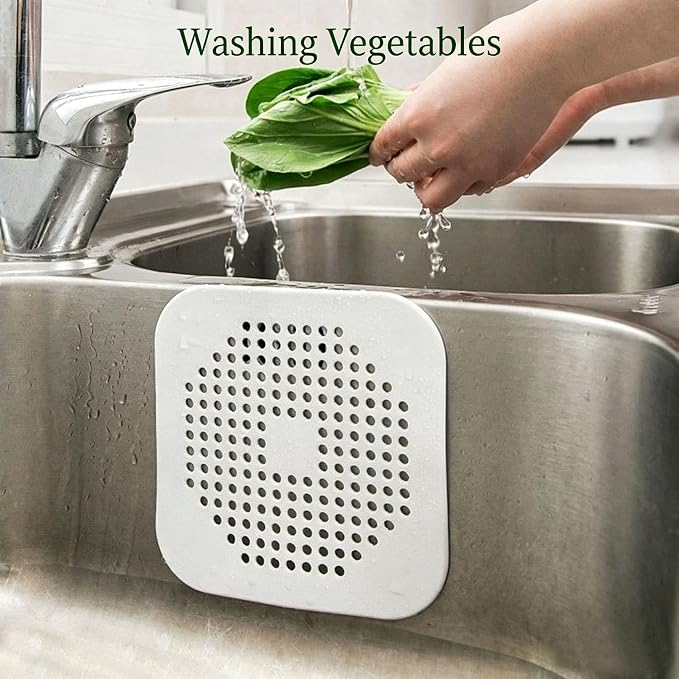 2 Pack Drain Stopper Hair Catcher, Sink Strainer - Anti-Clog Drain Filter for Bathroom, Kitchen, Bathtub, Laundry Room, Non-Slip & Easy to Clean, Universal Fit (1 Pack White+1 Pack Gray)