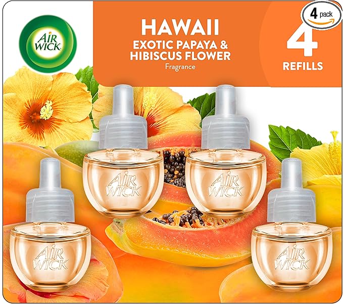 Air Wick Vibrant Plug-In Scented Oil Refills, 3 Count, Hawaii Exotic Papaya & Hibiscus Flower, Air Freshener, Essential Oils, Eco Friendly