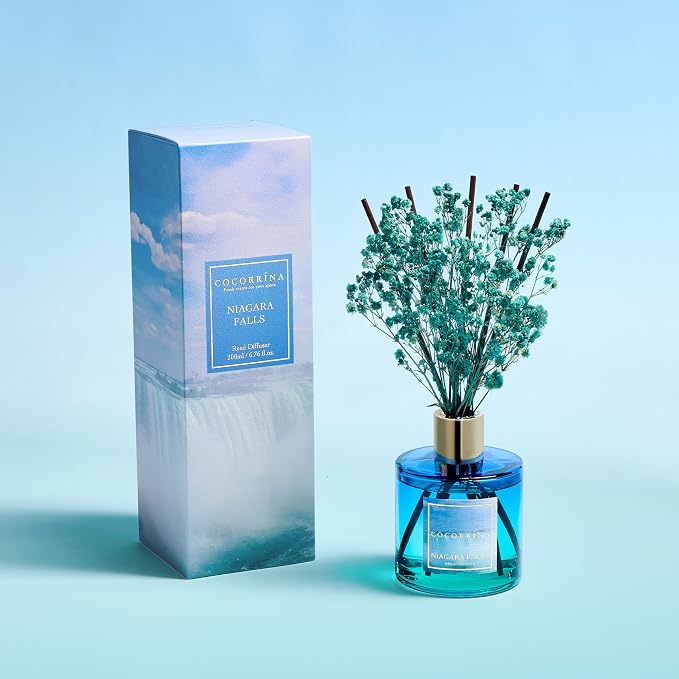 Reed Diffuser - Niagara Falls 6.7 Fl.oz Reed Diffuser Set with 8 Sticks & Preserved Baby's Breath, Reed Diffuser for Home Bathroom Shelf Decor
