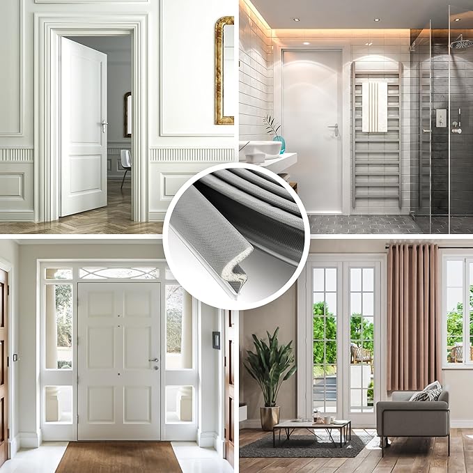 Weather Stripping Door Seal Strip Soundproof Q Foam Tape, Exterior Door Insulation Strip for Large Gap, Easy to Install(Grey, 60FT)