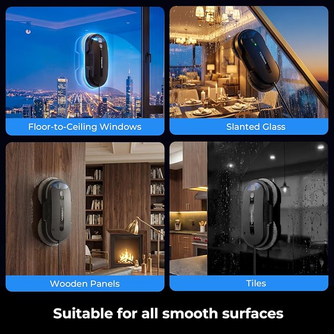 Tosima X1 Window Cleaning Robot – Dual-Nozzle Ultrasonic Water Atomization, 85 ml Visible Water Tank, Automatic Window Cleaner for Large & Small Windows