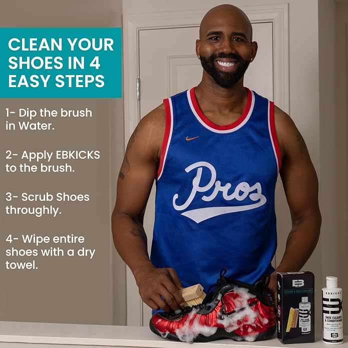EBkicks Shoe Cleaner Kit with Bottle and Brush + sponge For Suede, Leather, Whites, canvas and Nubuck Sneakers