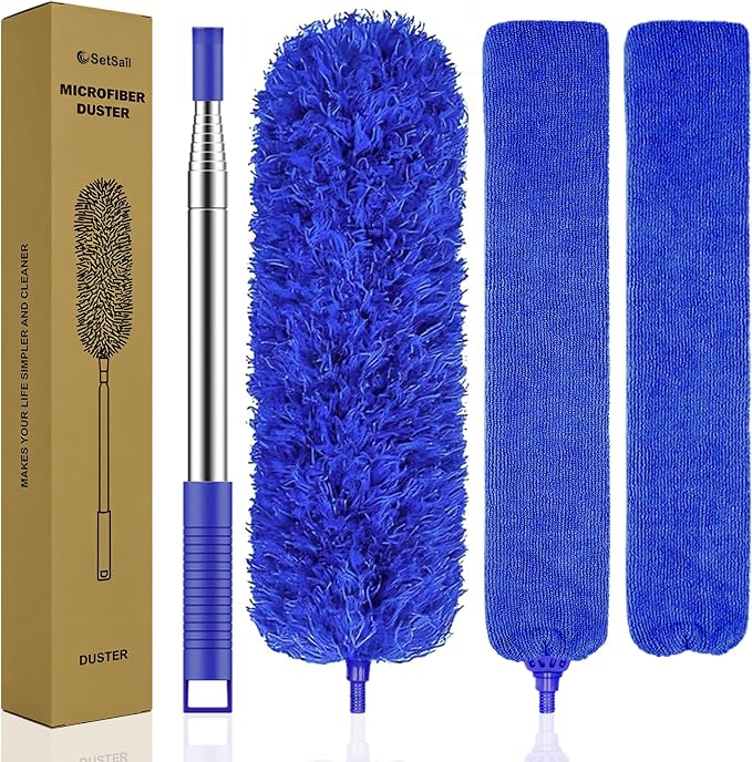 SetSail Dusters for Cleaning 100-inch Extra-Long Gap Duster with Extension Pole Bendable Microfiber Head Washable Ceiling Fan Cleaner Duster Kit for High Ceilings, Blue