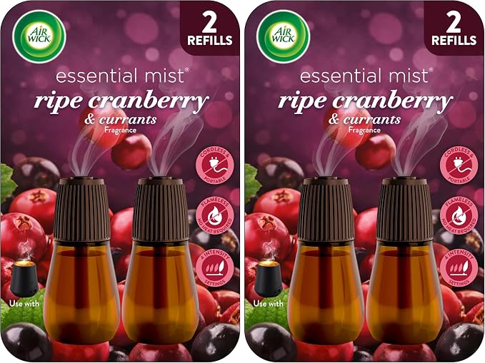 Air Wick Essential Mist – Twin Refill Ripe Cranberry & Currants,2 Refills,(Pack of 2)