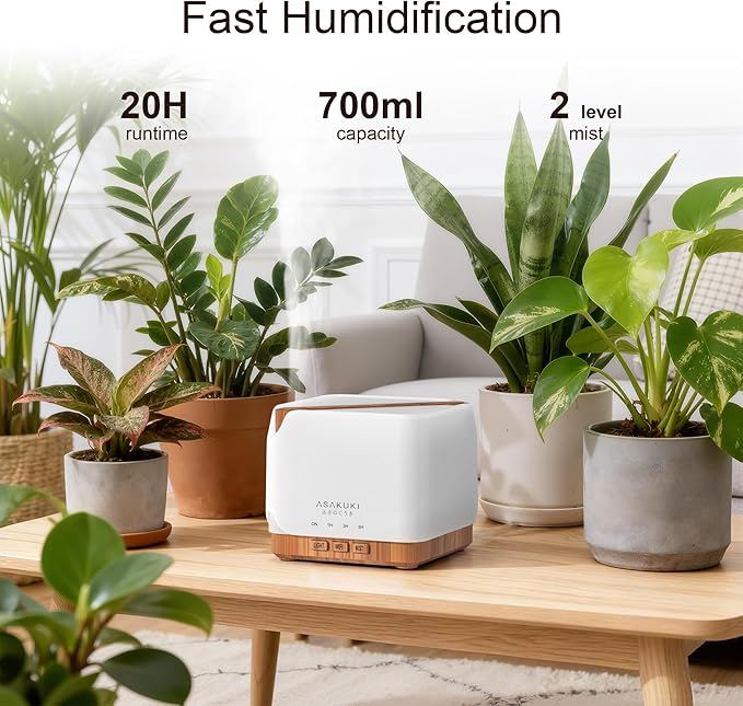ASAKUKI Essential Oil Diffuser Smart WiFi Humidifier 700 ml | Easy Connect with Alexa and Google Home, Phone App & Voice Control, Customized Schedule Timers and LED Light