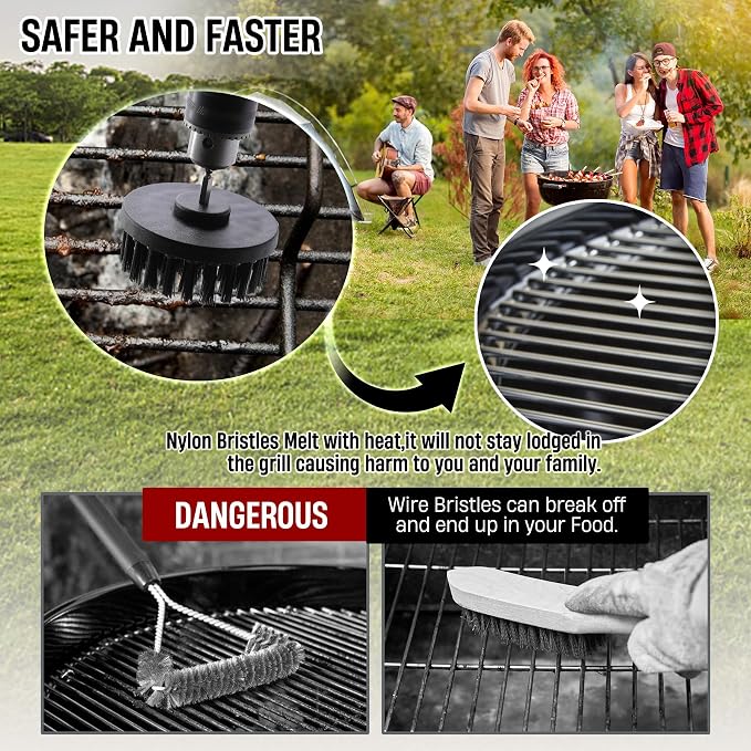 6 Piece BBQ Grill Cleaning Brush Ultra Stiff Drill Powered Cleaning Brushes Nylon Safe Bristle BBQ Grill Rust Remover Gift for Dad Grill Cleaner for Outdoor Grill (Black)