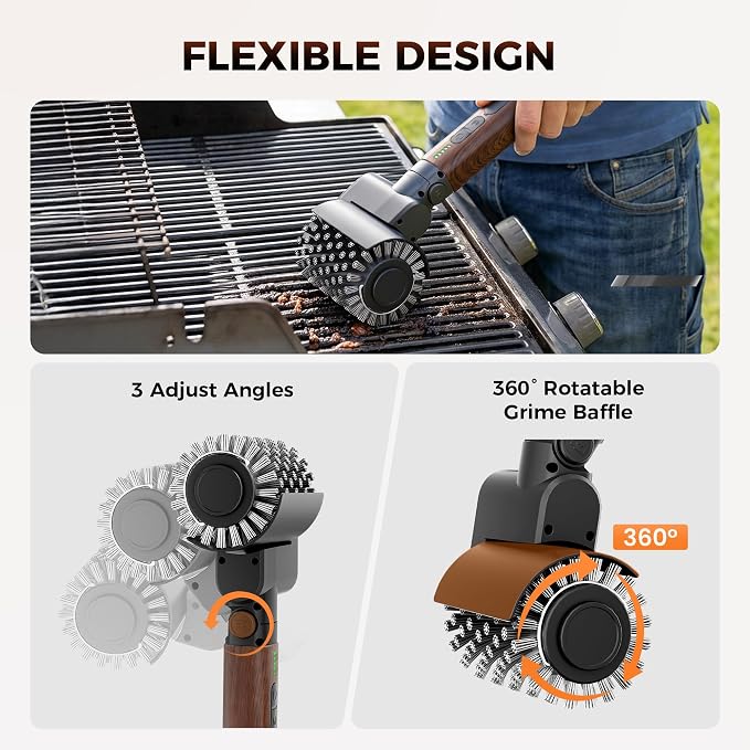 Leebein Electric Grill Brush for Outdoor, 2026 TikTok BBQ Grill Cleaner with 3 Heads, 3-Speed & Angle Adjust Cordless Rotary Grill Brush, 150Mins Runtime Grill Cleaning Brush for Barbecue Grates