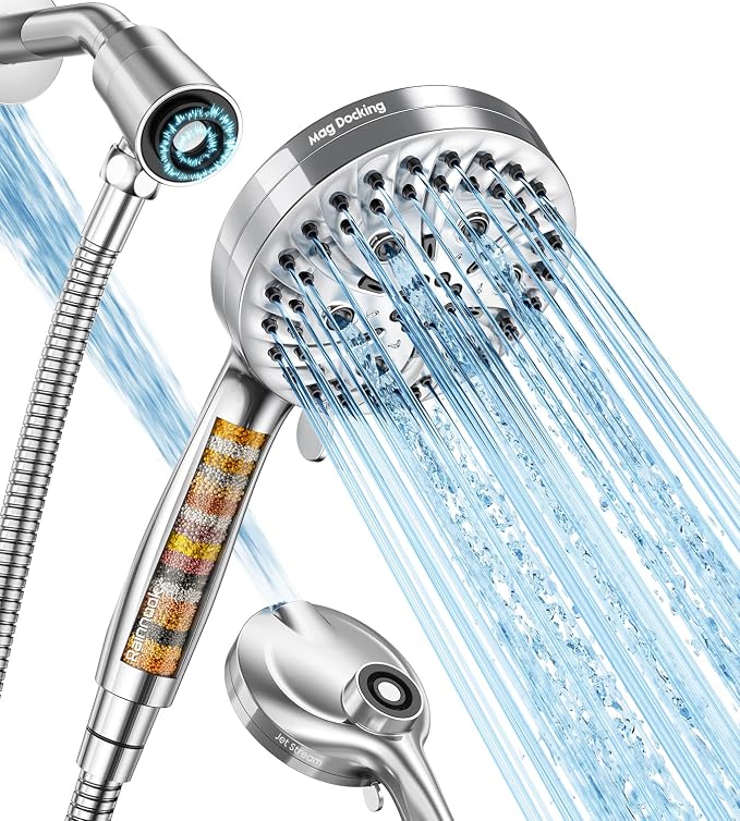 Shower Head with Handheld JOMST- Filtered High Pressure 10 Spray Modes, Built-in Power Wash for Pets&Tile, Magnetic Adjustable Bracket, Anti-Clog Nozzles, Water Softener Removes Chlorine&Hard Water
