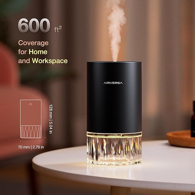 Airversa RD1 Waterless Essential Oil Diffuser Starter Kit, Black | 2x30 mL Hotel Scent Fragrance Oil, Up to 600 sq ft, Battery Operated, 100mL Capacity, Multi-mode Ambient Light, RD1Kit-2x30-B