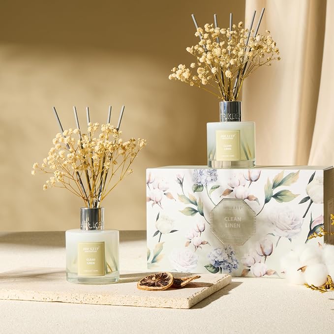 Reed Diffuser 3.38 oz (100ml) 2pk, Clean Linen Scented Reed Diffuser Set,Reed Diffuser & Oil Diffuser Sticks, Aromatherapy, Airkeep Reed Diffuser Set Box 2-Clean Linen