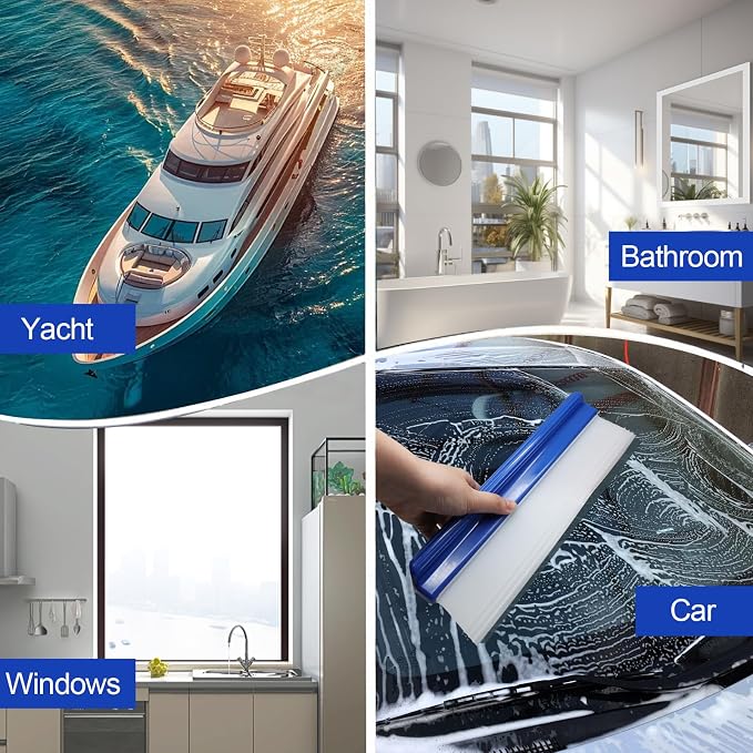 Uenhoy 2 Pack Car Squeegee 12 Inches, Flexible Car Water Scraper, Blue | Automotive Wiper, Silicone Water Blade for Car Windshield, Window, Home Glass
