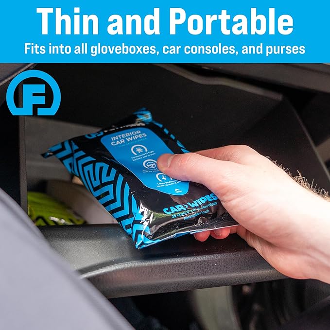 Fortress Car Interior Wipes with Microfiber Cloth (25 ct, Pack of 24) for Car Interior Cleaning, Dashboard, Seats, Detailing, and Steering Wheel [Travel Size] Skin-Safe Car Interior Cleaner Supplies