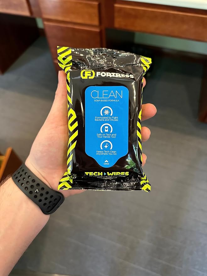 Fortress Electronic Wipes With Microfiber Cloth (25 ct, Pack of 36) To-Go Tech Wipes for Screens, Phones, Keyboards, TV Monitors, Computer Screens, and More [Travel Size] Skin-Safe