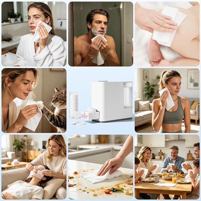 Smart Hot Face Towel Dispenser with 20 Compressed Towels Included | No Water Leakage|5-10 Sec Instant Heating|4 Precise Temperatures|Compact countertop design|Portable for Salon, Home & Travel