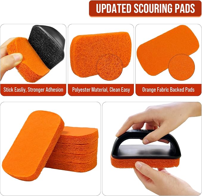 Griddle Cleaning Kit for Blackstone, Non-Scratch Scouring Pads for Kitchen | 5 Scrubber Pads and 1 Handle