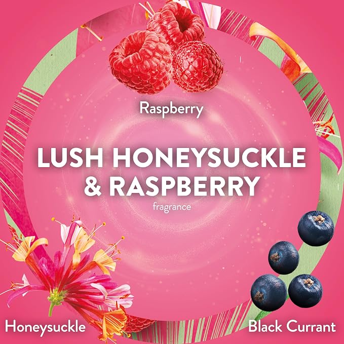 Air Wick Plug in Scented Oil Refills, 4 Count, Lush Honeysuckle and Raspberry, Air Freshener, Essential Oils, Eco Friendly