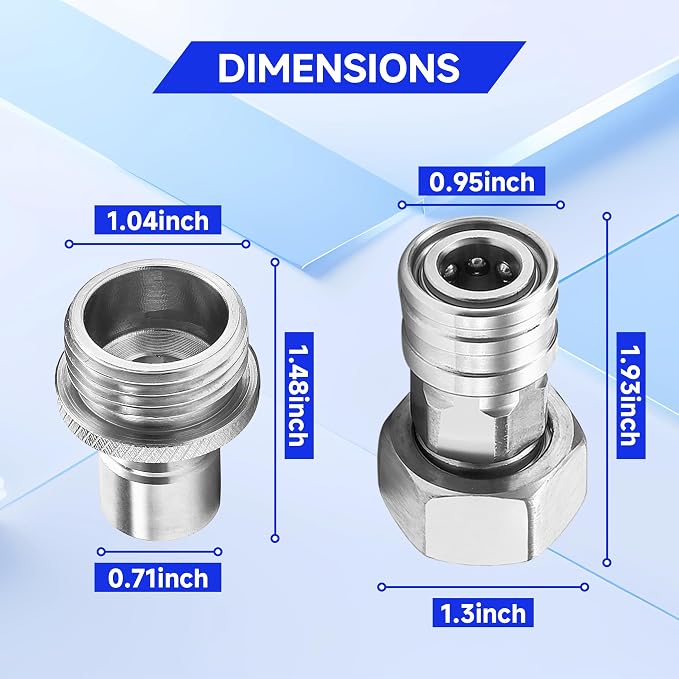 Tool Daily Garden Hose to Pressure Washer Adapter, 3/4” GHT Female to 1/4” Quick Connect, 3/4” GHT Male to 1/2” Quick Plug, Stainless Steel, 2 Pcs