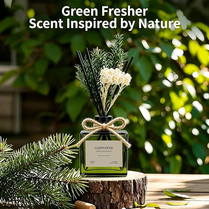Reed Diffuser, 6.1 oz Clean Linen & Amber Scent Diffuser with Sticks & Dried Flowers, 120 Days Long Lasting diffusers for Home, Elegant Fragrance for Bathroom Bedroom Office Decor Air Fresh
