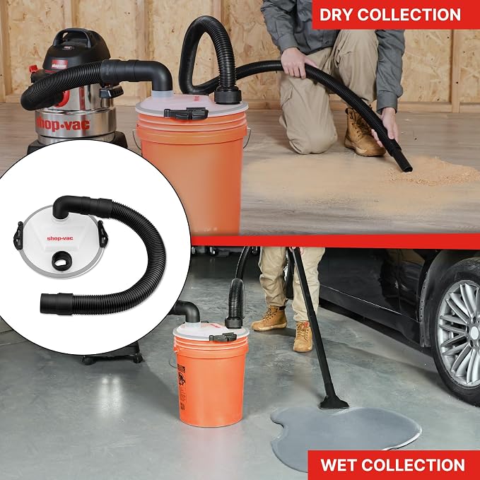 Shop-Vac 5430050 Dust Collector, Fits 5 Gallon Bucket(Sold Separately), Easy Disposal of Dust & Debris, Elbow Fittings, 2-1/2" Hose and Metal Filter Included | 2-1/2" Hose and Metal Filter Included, Easy Disposal of Dust & Debris, Elbow Fittings
