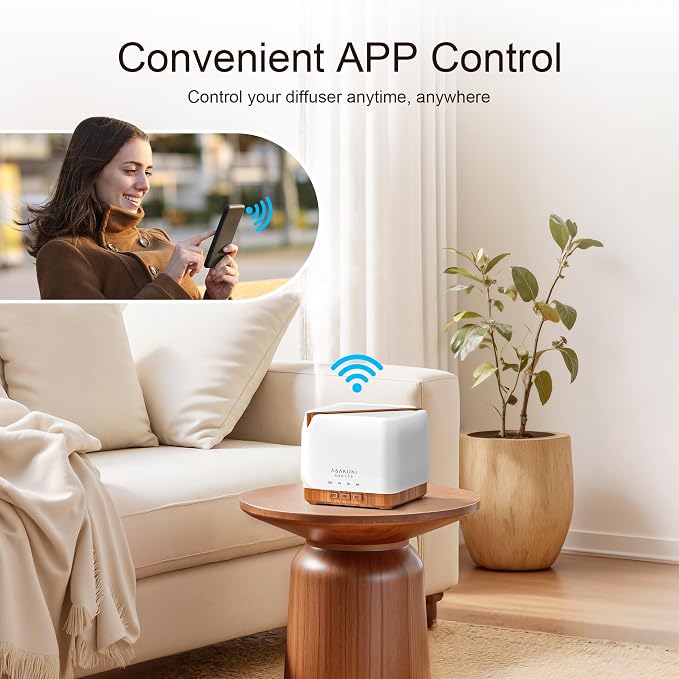 ASAKUKI Essential Oil Diffuser Smart WiFi Humidifier 700 ml | Easy Connect with Alexa and Google Home, Phone App & Voice Control, Customized Schedule Timers and LED Light