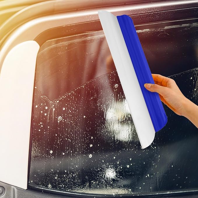 4 Pack 14 Inch Car Drying Squeegee Blue Silicone Window Blade | Flexible Silicone for Drying Windshield Shower Glass, Bathroom Window Cleaner, T-bar Design, Long Handle Wash Tool