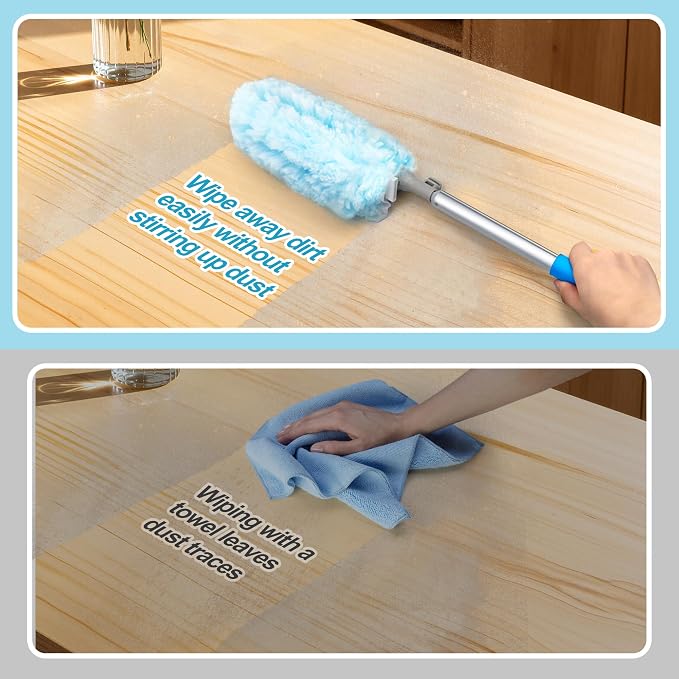 JEHONN Duster with 6 ft Extension Pole, 10 Refills Compatible with Swiffer Super Extendable Handle Heavy Duty Dusting Wand Starter Kit for Cleaning High Ceiling Fan Shelves Vent Window Blind