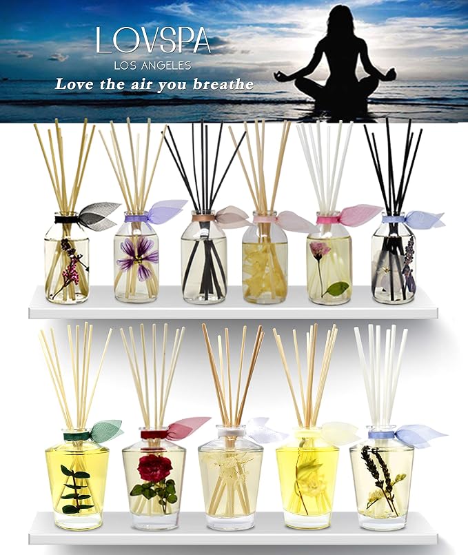 Reed Diffuser Set - Lavender Vanilla Scented Diffuser with Sticks | Home Fragrance Reed Diffuser for Bedroom, Bathroom Shelf Décor, with Real Botanicals in the Bottle - Made in the USA