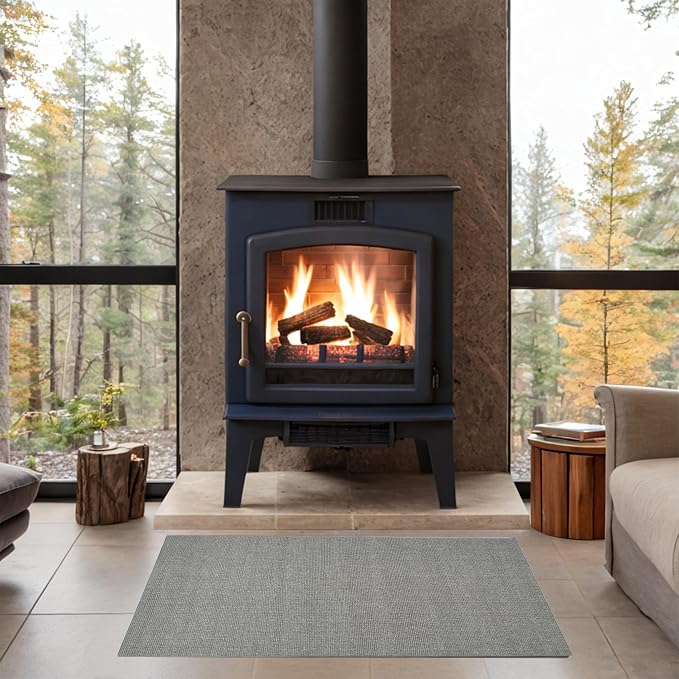 Plow & Hearth Dalton 2x3'6" Hearth Rug Fireproof | Ash | Wool Blend Fireplace Mat | Hearth Rugs for Fireplaces Fire Resistant | Protect Hardwood Floor and Carpet from Sparks and Embers Wood Stove