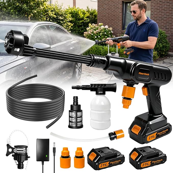 Cordless Pressure Washer, 900PSI Portable Power Washer with 6-in-1 Nozzle | Water Pressure Washer with Charge & 2*21V Batteries, Electric Power Cleaner for Car Wash, Garden, Patio & Home