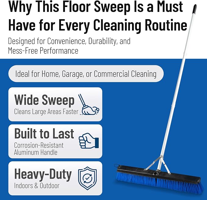 SPARTA Sweep Complete Floor Sweep with Squeegee for Catering, Buffets, Restaurants, Stainless Steel, 24 Inches, Blue