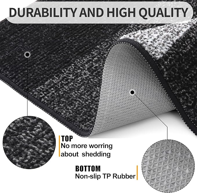 Kitinjoy Indoor Outdoor Door Mat, 59x36 Non-Slip Absorbent Dirt Trapper, Low-Profile Washable Inside Entrance Front Floor Mat, Sturdy Soft Entry Doormats for Entryway, Black