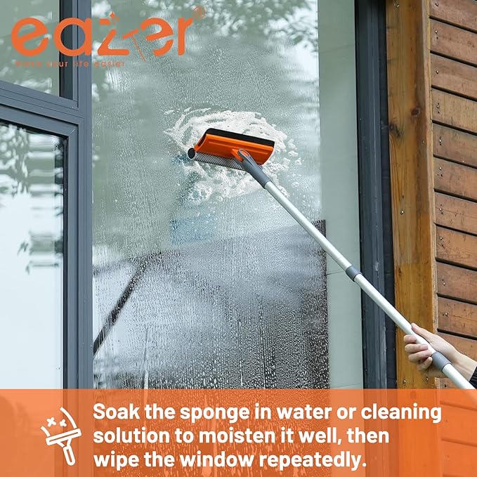Eazer 46'' Professional Window Cleaner Tool, 2-in-1 Rotatable Squeegee for Window Cleaning Kit, Window Washing Equipment Kit with Threaded Extension Pole(20''-46'') for Shower/Windshield.