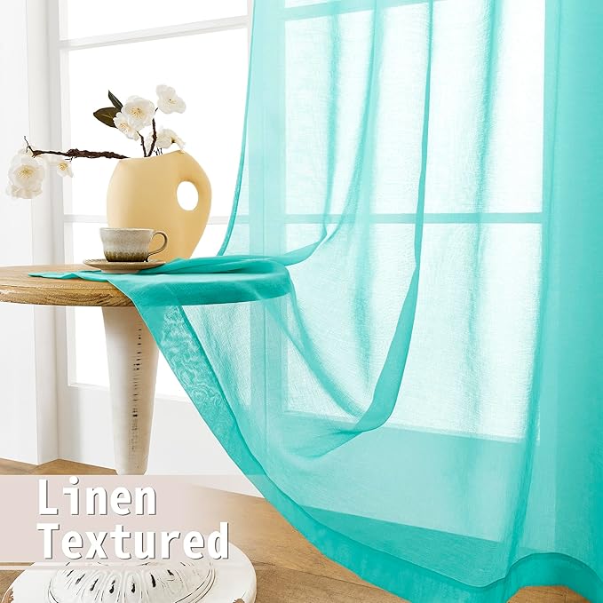Tollpiz Sheer Door Curtains Closet Linen Textured Curtains Sheer Doorway Light Filtering Voile Rod French Door Pocket Curtain Patio Door, 25 x 72 inches Long, Aqua Blue, Set of 1 Panel