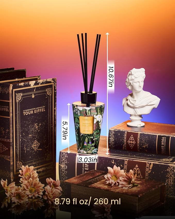M&SENSE Reed Diffuser Set, Jasmine, 8.79 oz Natural Essential Oil | Non-Toxic Organic, Long-Lasting Fragrance, Ideal for Living Room, Bedroom, Gifts for Women