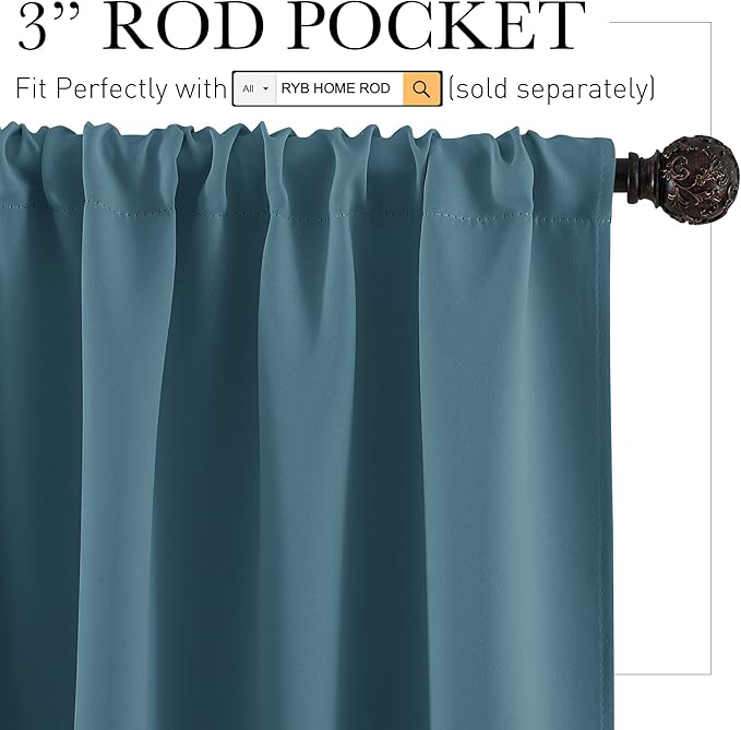 RYB HOME Small Curtains Blackout - Privacy Energy Efficiency Mini Curtains for Kids Bedroom RV Camper Windows Trailer Bathroom Kitchen Cabinet Door Window, W 29 x L 36, Slate Blue, 2 Panels
