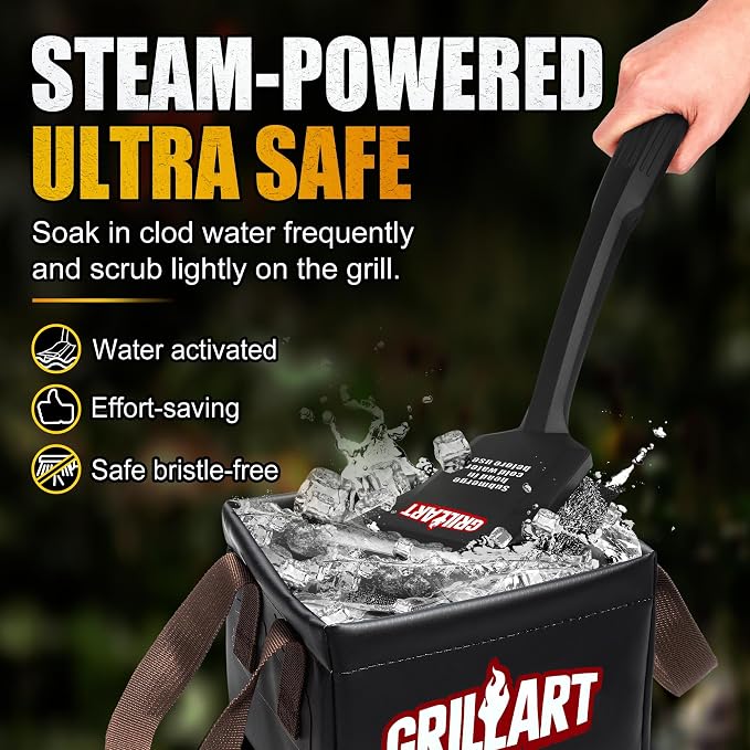 GRILLART Grill Brush Bristle Free, SteamWizards [Safe & Efficient] Grill Cleaner Brush for All Grill Grates, Replaceable Pad BBQ Grill Brush for Outdoor Grill, Grill Accessories, Gifts for Men/Dad